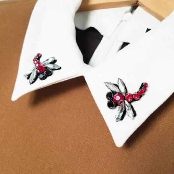 Maje Ragone Embellished Collar Twill Mini Dress in Camel Dragonfly Jewel - Picture 3 of 9